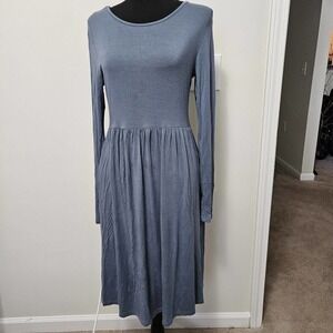 Women's DB MOON Long Sleeve Dress Pleated At Waist Dress Size S Dusty Blue